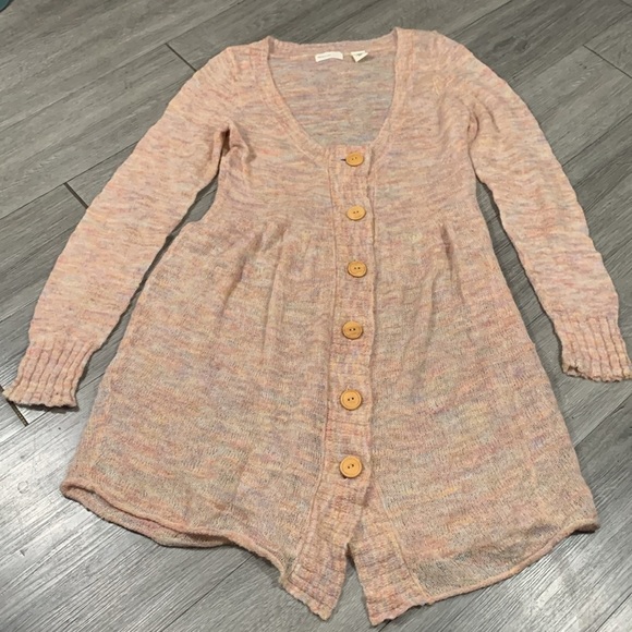 Sleeping on Snow Anthro. Wool Blend Long Lt. Weight Multicolor Cardigan Sweater - Picture 5 of 10